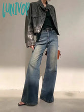 Lunivop Women’s Retro Style High Waisted Micro Flared Pants Casual Blue Jeans Vintage American